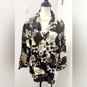 Dress Barn Women's Blouse Button Silk 3/4 Sleeve Top V-Neck Floral Shirt Top 3XL